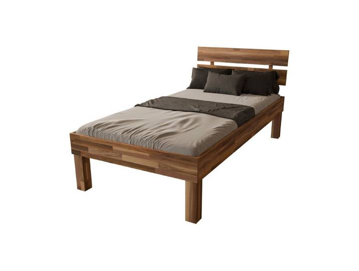 MeinMassivholz Bettgestell PALMA Nussbaum (Einzelbett & Doppelbett), Komfortbett, Bettgestell mit Kopfpaneel, Natur geölt, Made in Germany