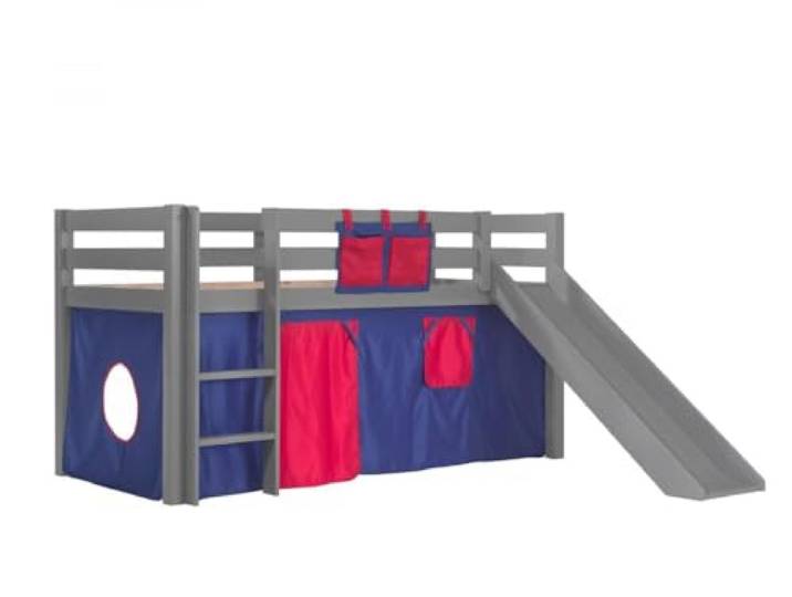 VIPACK Mittelhohes Bett Pino grau mit Rutsche - Domino Zelt
