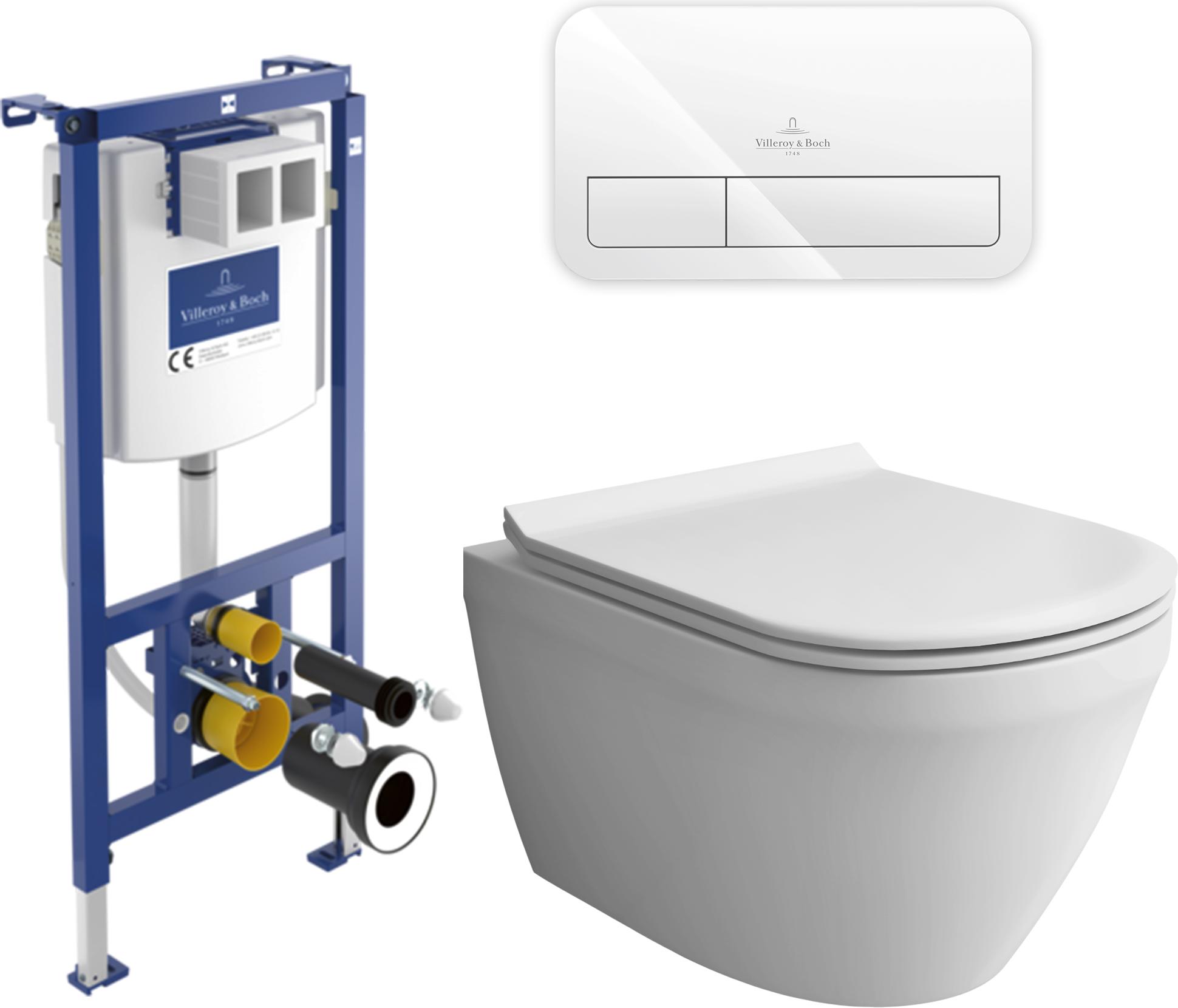 Alpenberger Hänge WC Set | Spülrandlos | ViConnect Spülkasten | Villeroy & Boch | WC mit Absenkautomatik | Nano-Beschichtung (8200 Slim, mit Betätigungsplatte)