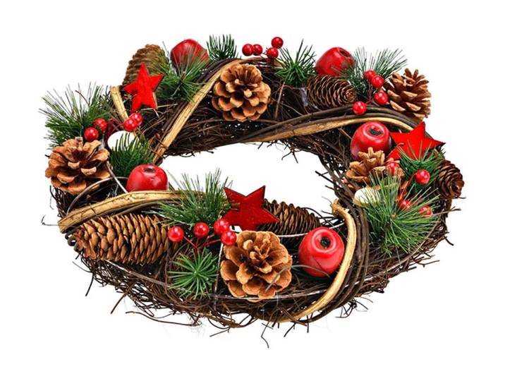Adventskranz G. Wurm , bunt (braun, grün, rot), Ø:34cm, Kunststoff, Dekokränze, Adventskranz
