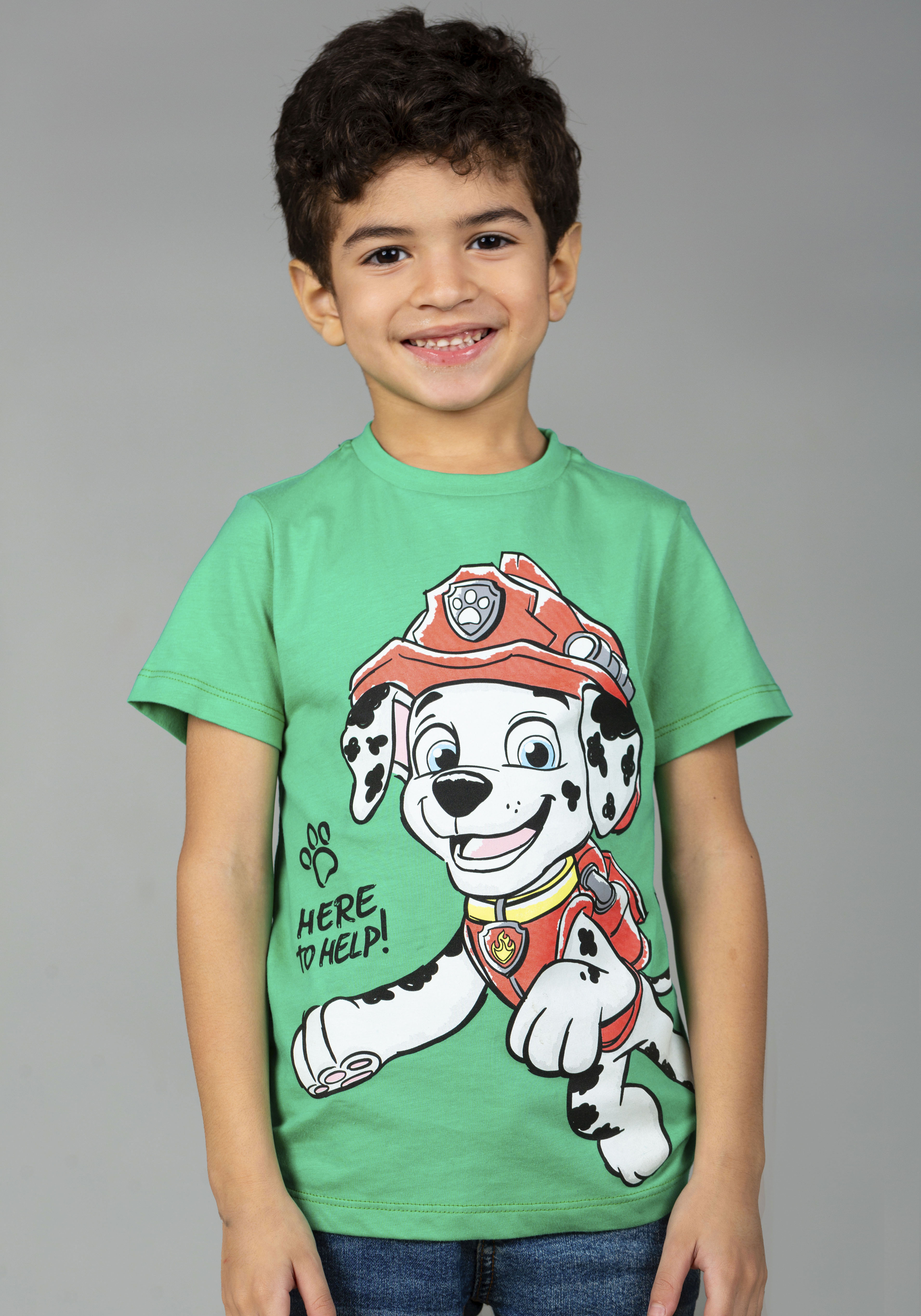 T-Shirt PAW PATROL "Paw Patrol", Jungen, Gr. 98, grün (blarney), Obermaterial: 100% Baumwolle, Basic, regular fit hüftbedeckend, Rundhals, abgesteppte Kante, Shirts T-Shirt, mit coolem, grossen Frontmotiv blarney 98