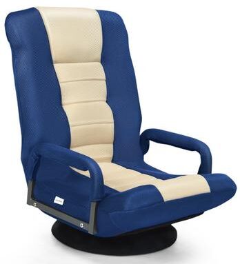 Costway 360-Degree Swivel Gaming Floor Chair with Foldable Adjustable Backrest-Blue