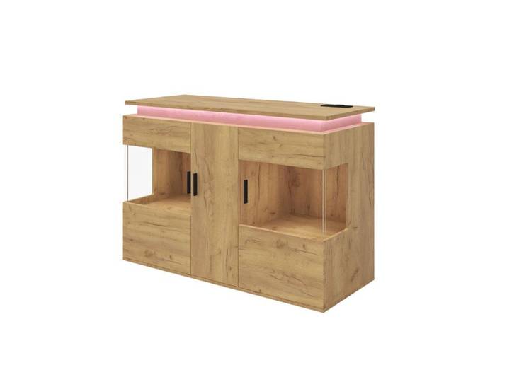 Buffet bas 120 cm chêne clair – LED 16 couleurs prise EU USB et USB-C