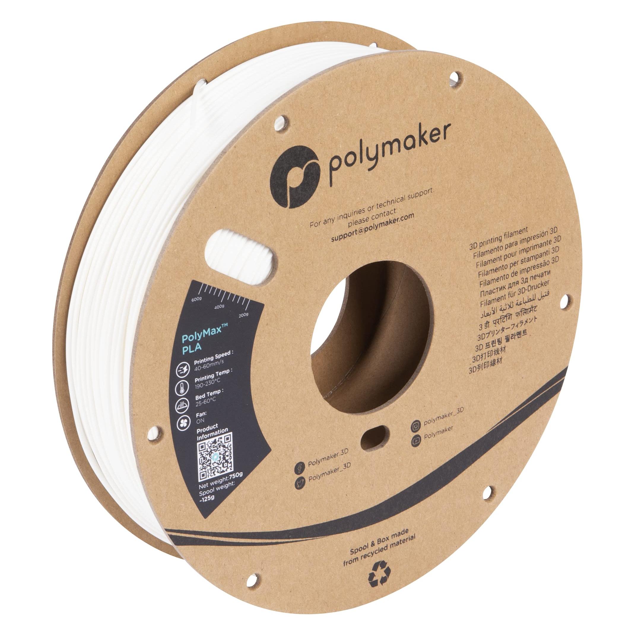 Polymaker PolyMax Tough PLA White 2.85mm 750g (PLA, 750 g, 2.85 mm) (PA06012)