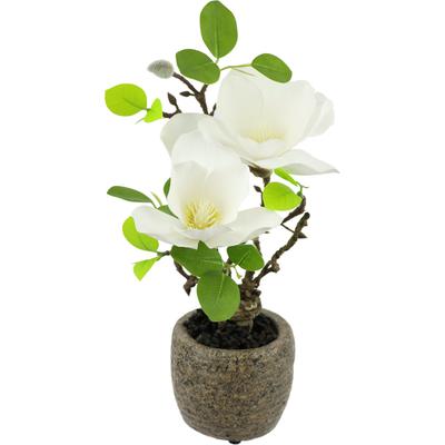 Kunstblume I.GE.A. "Magnolie im Topf", weiß, B:14cm H:33cm L:16cm, Polyester, Kunstpflanzen, Künstlich wie echt Deko Blume Zimmerpflanze Baum klein Magnolienblüten