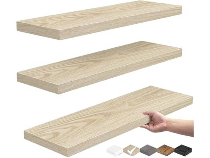 PADGCNOR Wandregal Holz Rustikale schwebende Holzregale Wandmontage for Badezimmer, Schlafzimmer, Küche, Bücher.(Natural Wood)