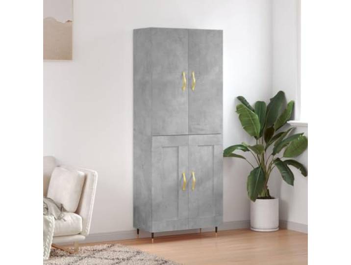 RJPLMFV Anrichte, hoch, betongrau, 69,5 x 34 x 180 cm, aus technischem Holz Füße aus Metall, praktische Tür, große Aufbewahrung, Wandbefestigung inklusive