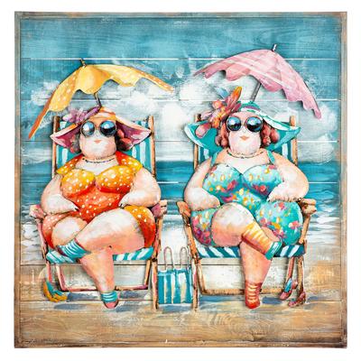 Metallbild GILDE "Bild quadratisch Sun Ladies mehrfarbig", bunt (farbe bild(er): mehrfarbig), B:80cm H:80cm T:4cm, Metall, Bilder, Strandfrauen Sommerfeeling Sonnenhut Urlaubsmotiv Lifestyle-Deko