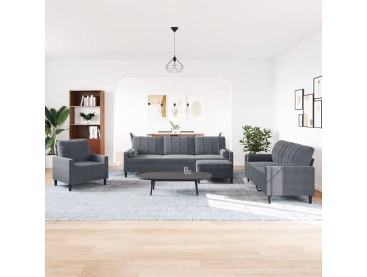 KTHLBRH 4-teiliges Sofaset aus dunkelgrauem Samt Sofa für 1-, 2-, 3-Sitzer mit Fußstütze, Metallrahmen, Schaumstoff
