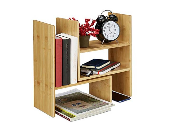 Relaxdays étagère de Table Bambou\, Organiseur réglable\, Bureau\, Cuisine & Salle de Bain\, Rangement\, H: 40 cm\, Naturel