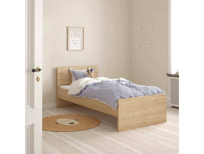 Lit Simple Assar Dmora en Bois Noble Chêne Marron