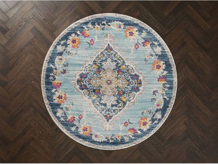 Tapis rond poils ras RUMI motif oriental