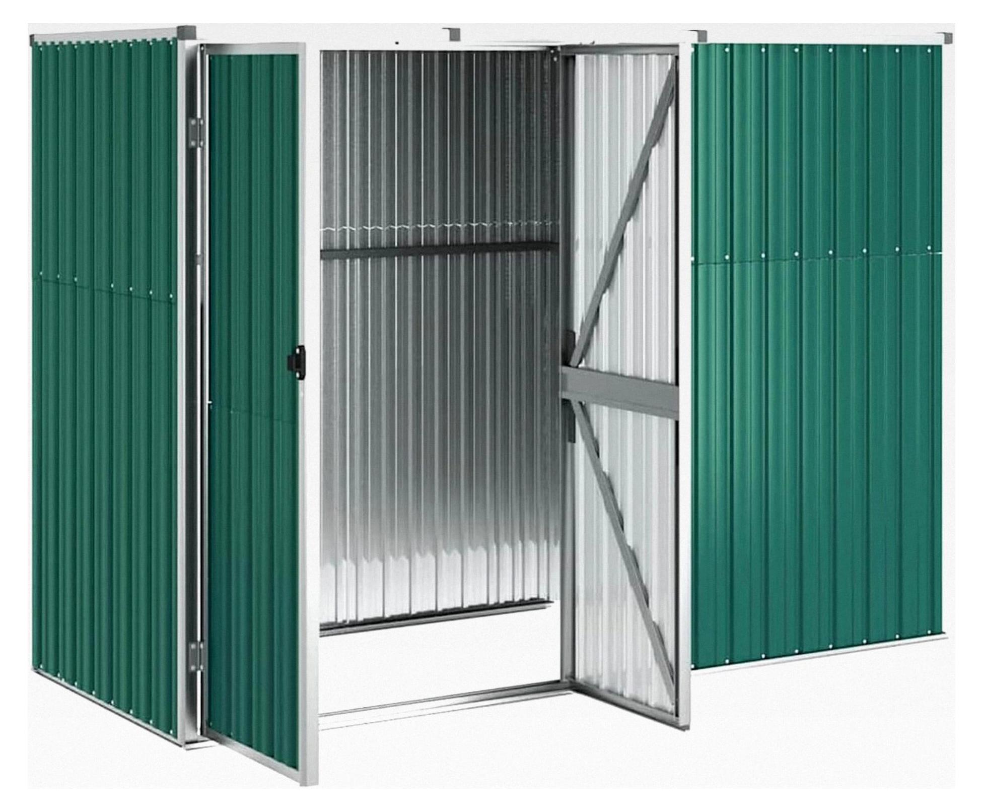 Gartengeräteschuppen aus Metall in Grün 225x89x161cm für Werkzeuge und Rasenpflege