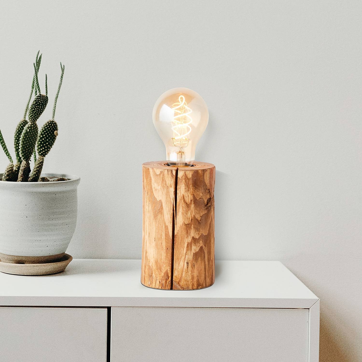 home24 Tafellamp Trabo II Bruin met Hout en Glas, Ø 10 cm