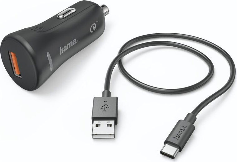 Hama autolader set met USB Type-C kabel, 3A, QC Qualcomm Quick Charge 3.0, 1,5 meter, zwart
