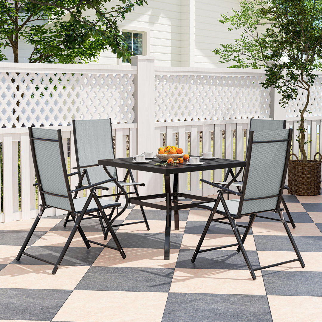 ClassicLiving 4-Seater Garden Dining Set with Parasol Hole Black 4