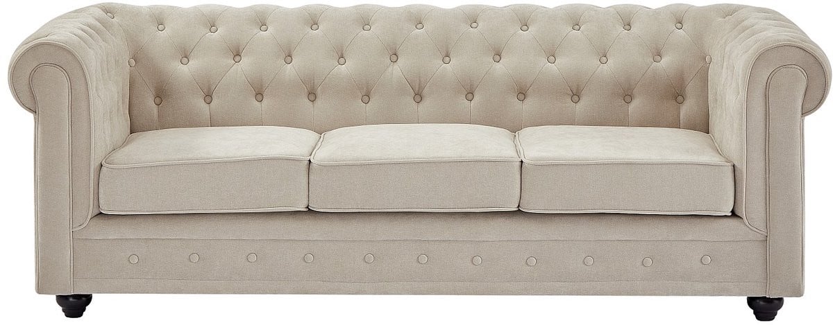 Chesterfield Driezitsbank in beige stof