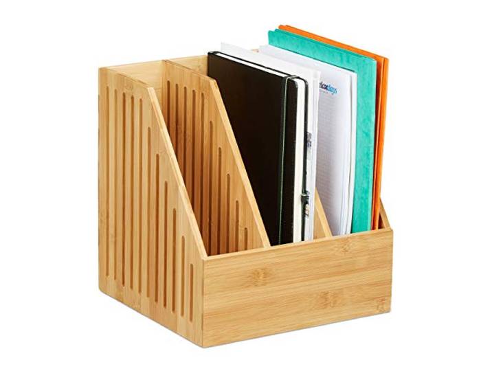 Relaxdays Porte-revues 3 Compartiments\, Trieur Documents Bambou\, Bureau Format A4 journaux\, 30 x 28 x 26\,5 cm\, Nature