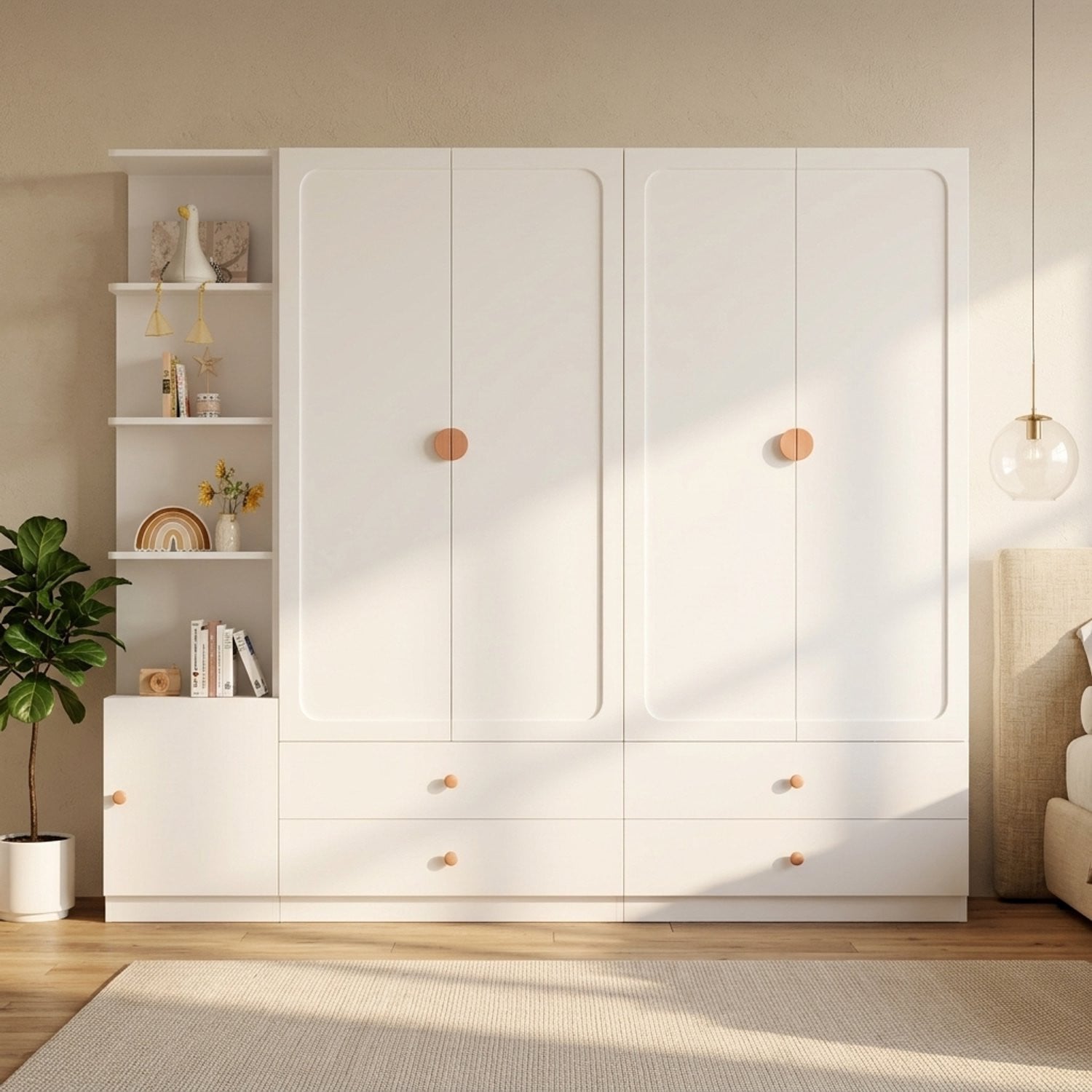 Clruro Kledingkast met deuren en laden - Wit - B/D/H: 225 x 45 x 200 cm