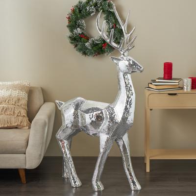 ARCILLA ELEMENTAL Silver or Copper Fiberglass Floor Animal Christmas Sculpture with Mosaic Pattern