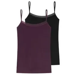 Schiesser 2P Spagetti Top Lila/Schwarz Baumwolle 42 Damen