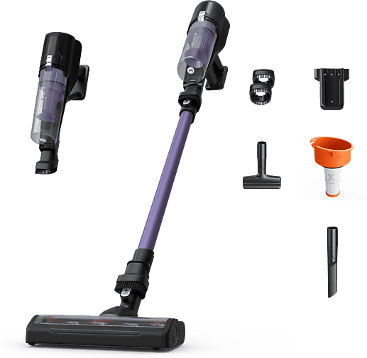 Aspirador escoba - Rowenta X Pert 5.80 RH5A32, Potencia succión 120 AW, 40 min, Cepillo multisuperficie, Pantalla digital, Alta filtración, Violeta