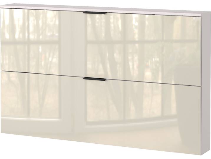 Schuhschrank GERMANIA Valega , braun (kaschmir), B:140cm H:85cm T:19cm, Schränke, Schuhschrank, Tiefe: 19cm, schmale Flure, Glasfront, mit Metallkörben, Türdämpfung