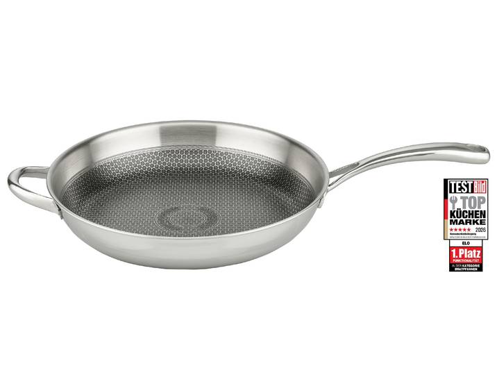 Bratpfanne ELO PREMIUM Relief Evolution , silber (edelstahlfarben), B:34cm H:6cm L:57cm Ø:32cm, Pfannen, Bratpfanne, einzigartiges Öl Dosiersystem, Induktion
