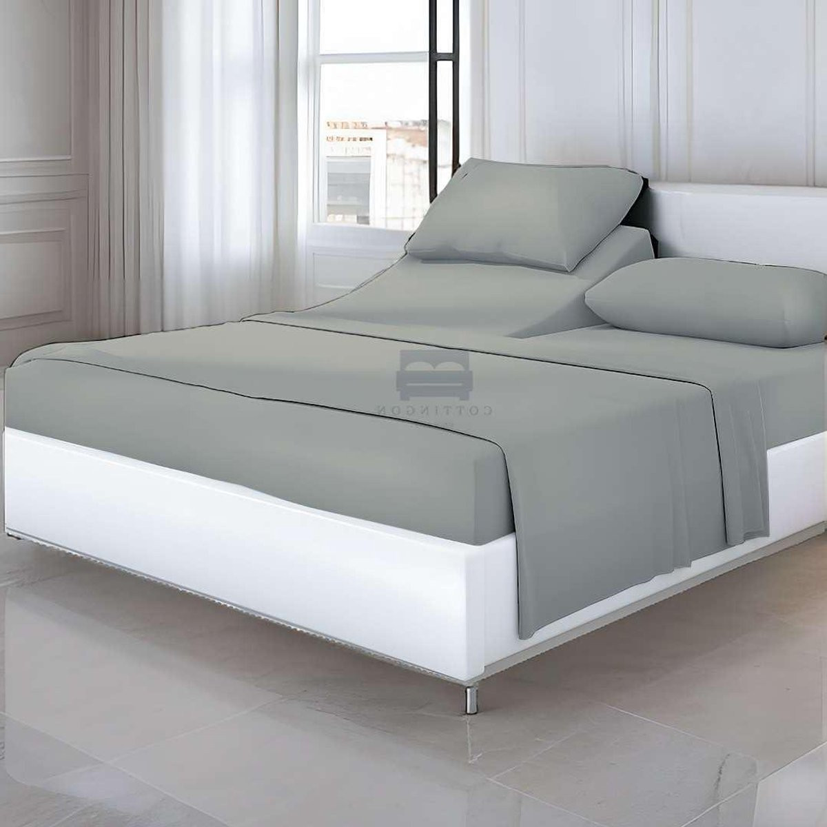 Hoeslakens Split King Beddengoed Set - 100% Egyptisch Katoen - Lichtgrijs