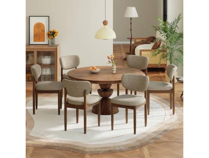 MALOL Moderner Esszimmerstuhle 6er Set, Küchenstuhle mit breiter Rückenlehne und Dicker Polsterung, Massivholz Stühle Esszimmer, Sitzstuhl für Küche Wohnzimmer Haushalt & Café, Kamel
