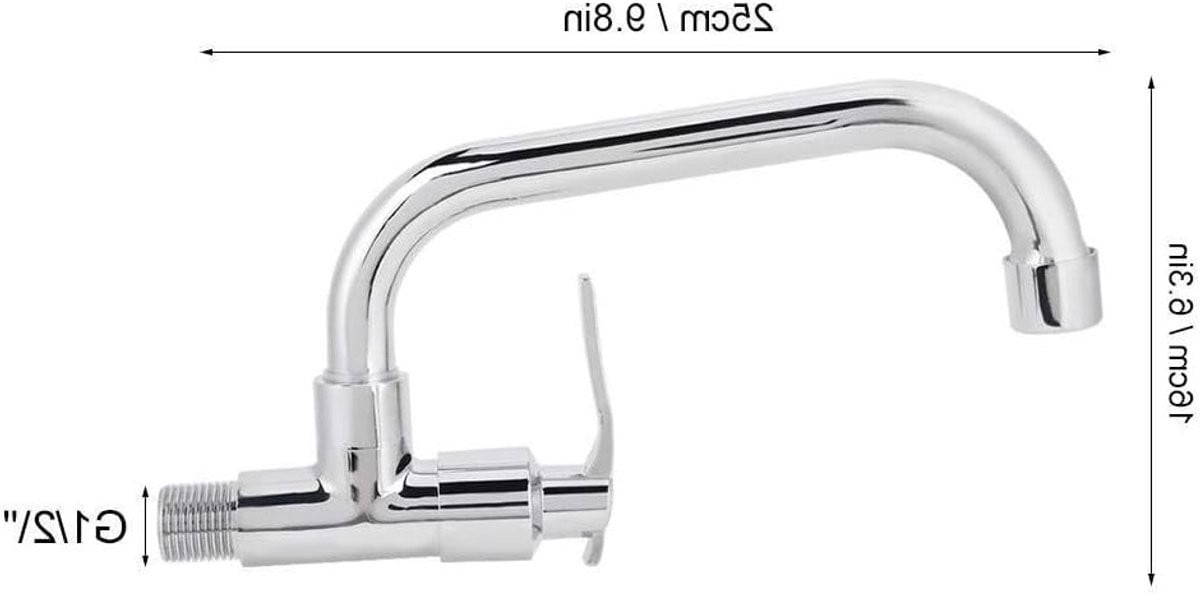 Moderne koudwaterkraan voor keuken en badkamer met messing behuizing en RVS pijp, zilver/chroom, wandmontage, 25 cm