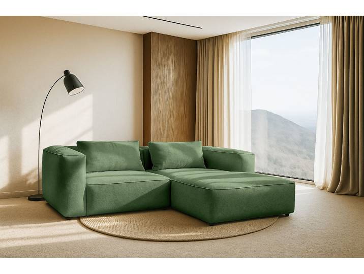 Ecksofa, Struktur, Dunkelgrün 228×166 cm, Extra Tiefe Sitzfläche, Skandinavisch, andas