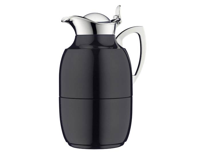 Alfi Isolierkanne Juwel, Schwarz, Metall, 1 L, Ausgießer, lebensmittelecht, Vakuum, Glaskolben, hält warm, kalt, schadstofffrei, Kaffee & Tee, Kannen, Thermoskannen