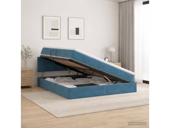 Aufbewahrungsbett mit Kopfteil Dunkelblau 180 x 200 cm Samt Hydraulisches Hebesystem, mittelharte Matratze, pflegeleicht, modernes Design