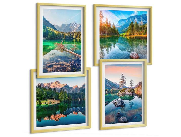 BILDER SET 4er Set - 50x50 cm & 40x60 cm Goldrahmen - Naturlandschaft der Bergseen