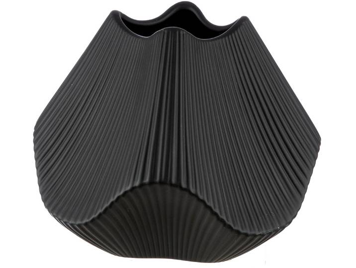 Tischvase GILDE Vase Lamellen H. 18,5 cm , schwarz, B:15cm H:30cm T:15cm Ø:15cm, Keramik, Vasen, Tischvase, Matte Lamellen-Struktur, Dekovase