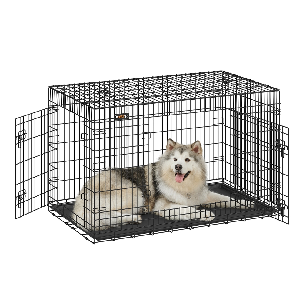 Feandrea Hundekäfig mit Türen und Kunststoffschale klappbar PPD054B01