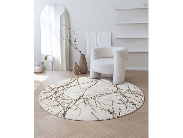Teppich THE CARPET Mila , beige (creme), H:8mm Ø:200cm, Polyester, Teppiche, Teppich, moderner Wohnzimmer Teppich elegant glänzender Flor