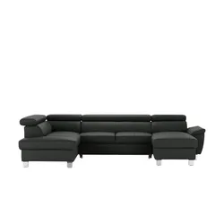 uno Wohnlandschaft aus Echtleder Avola , schwarz , Maße (cm): B: 315 H: 90 T: 208.0