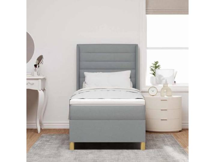 KTHLBRH Boxspringbett Hellgrau 100 x 200 cm mit verstellbarem Kopfteil Goldene Beine, mittlere Matratze, Holzrahmen, 140 kg
