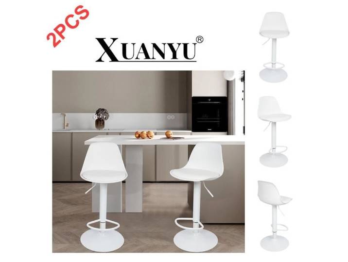 Tabouret de bar réglable - XUANYU - Blanc - PU - Métal - Lot de 2
