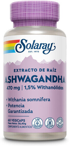 Solaray Ashwagandha 470 mg 60 Vegetable Capsules