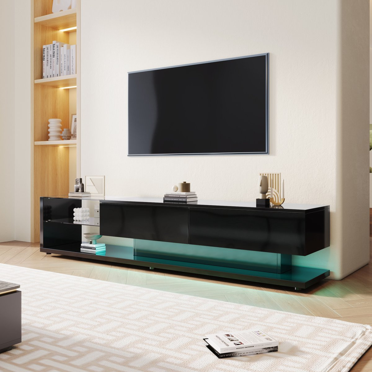 Sweiko Modern Glanzend TV-meubel met LED-verlichting voor de woonkamer