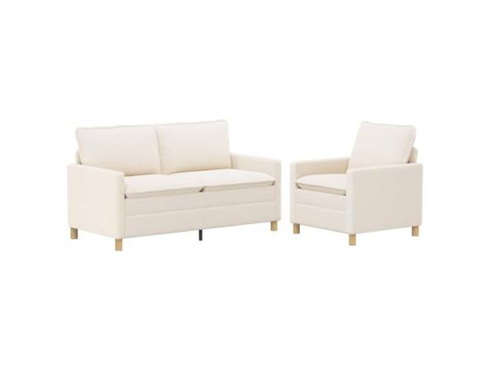PUGYNBK 2-teiliges Sofa, cremefarbener Stoff mit Metallrahmen Weicher Schafsstoff, doppellagige Kissen, abnehmbare Bezüge, braune Beine, modernes Interieur