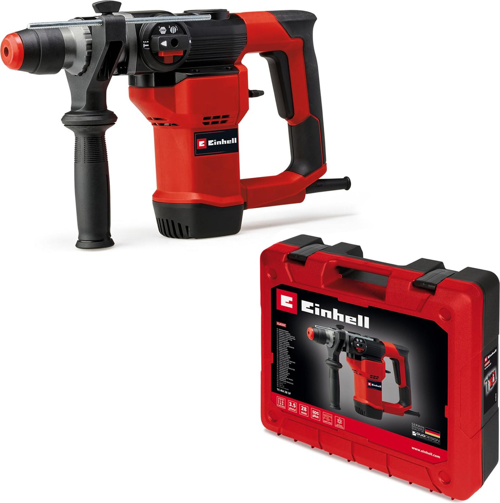 Einhell TC-RH 28 3F SDS Plus boorhamer in zwart en rood met 3,5 Joule en 990 omwentelingen per minuut