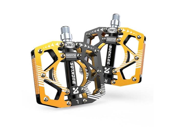 MTB Plattform Pedale Aluminium CNC Gold-Schwarz, Orange, Metall, 10x1.5x12.2 cm, Freizeit & Co, Sport & Fitness, Fahrräder, Fahrradzubehör