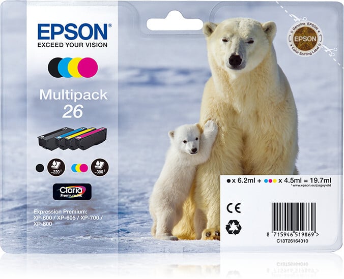Epson Claria 26 inktpatronen - Zwart, cyaan, magenta, geel - Set van 4 stuks