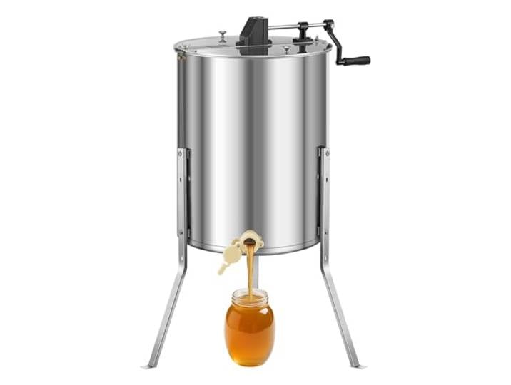 VEVOR Extracteur de Miel Manuel à 4/8 Cadres Centrifugeuse Séparateur Miel Acier Inox avec Couvercle Transparent\, Support Réglable en Hauteur\, Équipement d'Extraction de Nid d'Abeilles pour Apiculture