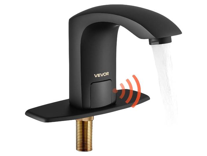 Robinet de lavabo sans contact VEVOR (noir mat) pour salle de bains\, robinetterie de lavabo automatique\, robinet à capteur réglable sans les mains (eau froide/chaude)\, robinet fonctionnant sur piles\, robinet de toilettes
