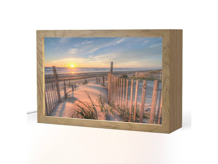 OnlyWow Tischleuchte - Strand - Meer - Düne - Sonnenuntergang - Landschaft - 30x20 cm, Creme, Holzwerkstoff, Rechteckig, LED integriert, 30x20x8 cm, Lampen & Leuchten, Innenbeleuchtung, Tischlampen
